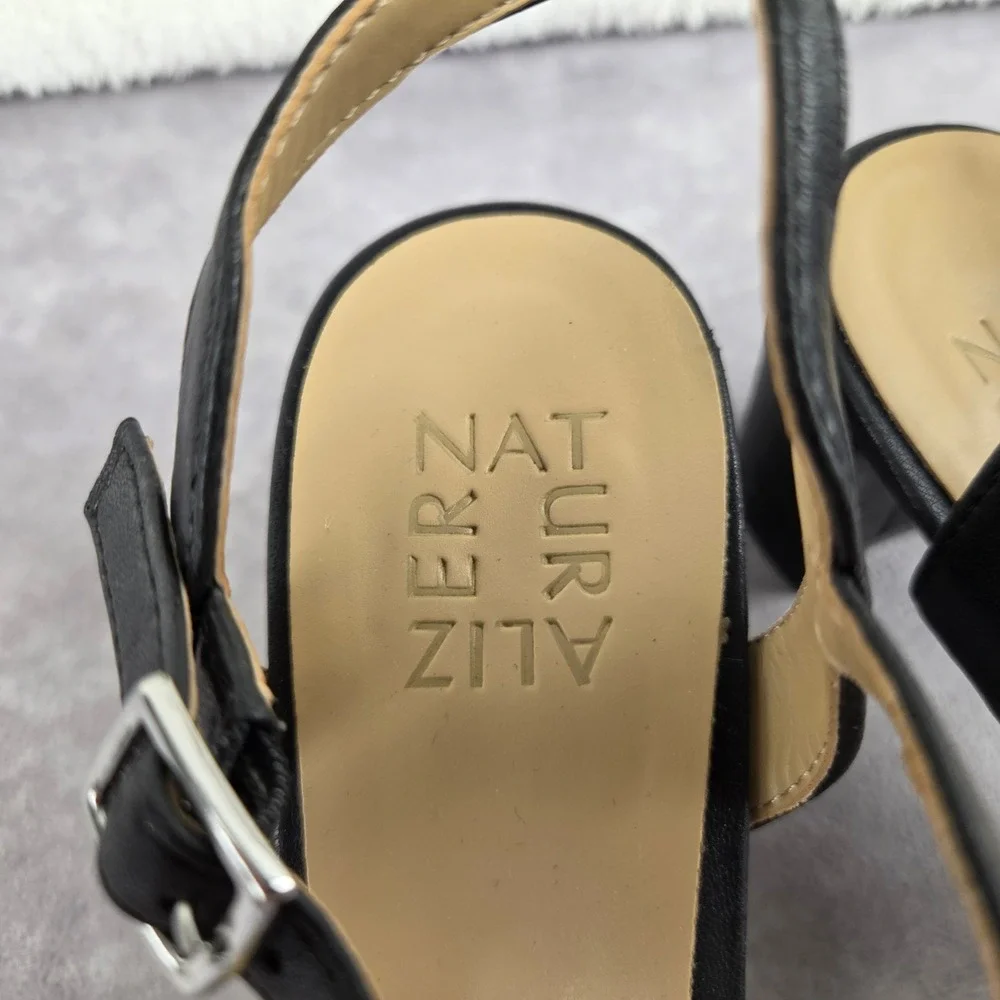Naturalizer Womens Black Block Heel Strappy Sandals Adjustable Ankle Strap 7M